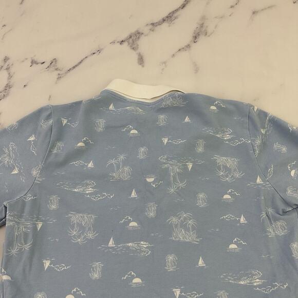 Lands End Womens Polo Shirt Dress Size L Pastel Blue White Tropical Palms Beach - Picture 8 of 10